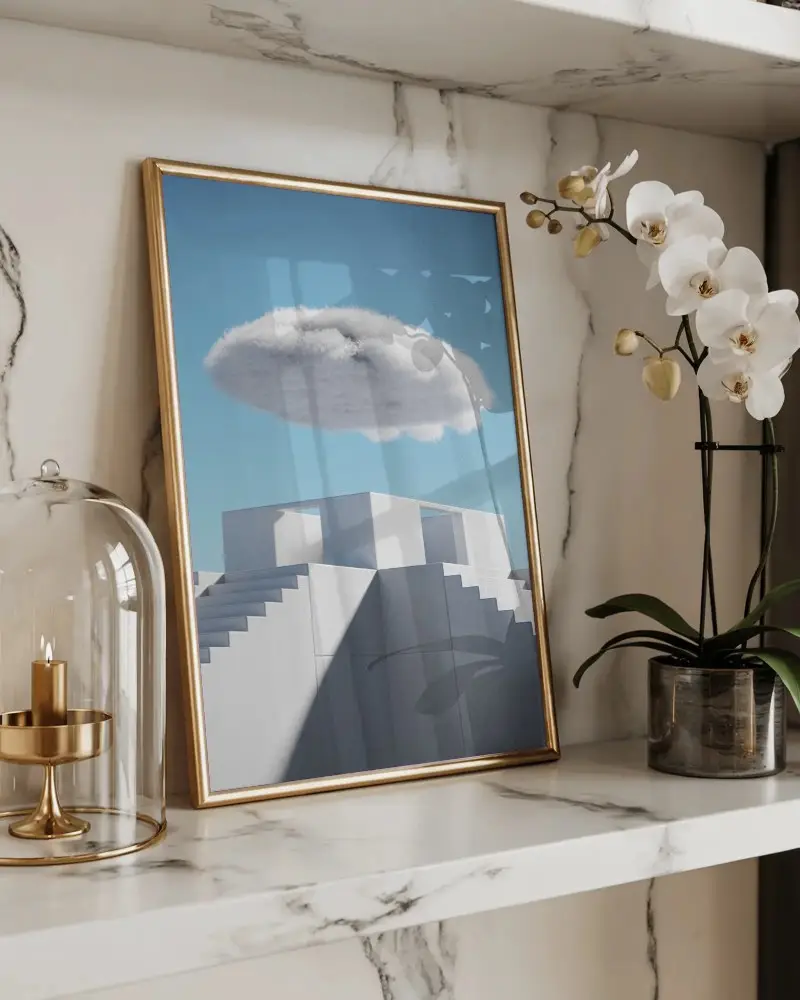 elegant-modern-photo-frame-mockup-on-marble-shelf-with-orchid-and-candle-under-glass