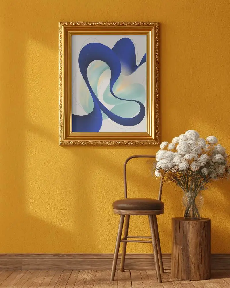 Elegant Ornate Wall Frame Mockup With Vintage Chair And Floral Decor For Home Decor Ideas