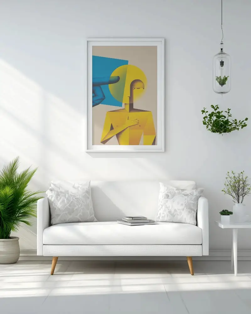 White Minimalist Living Room With Modern Wall Frame Mockup For Designs