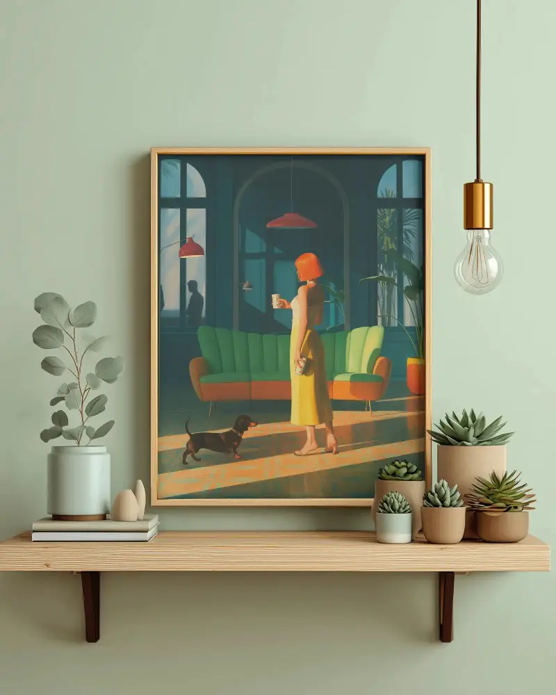 Modern Minimalist Wall Frame Mockup With Living Room Decor And Potted Plants Arrangement