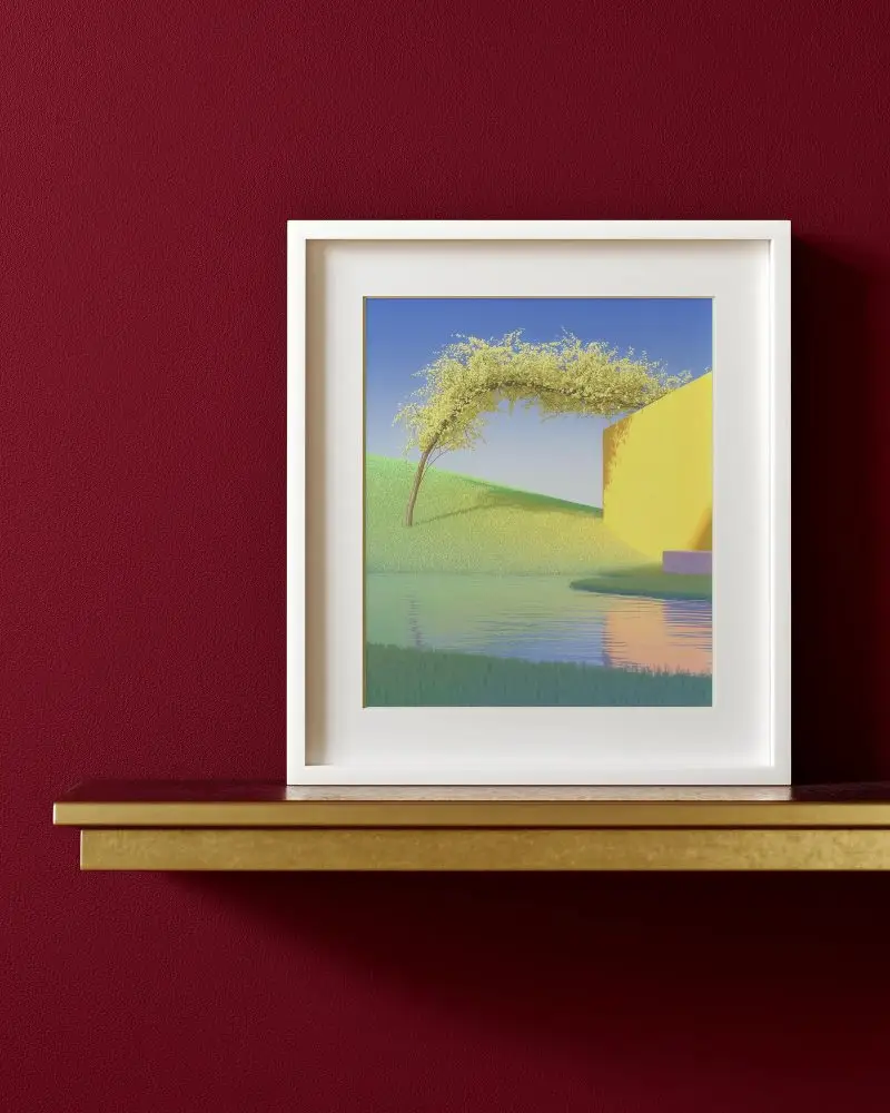 Square Photo Frame Mockup On Modern Wall Mounted Metal Shelf For Home Decor Display