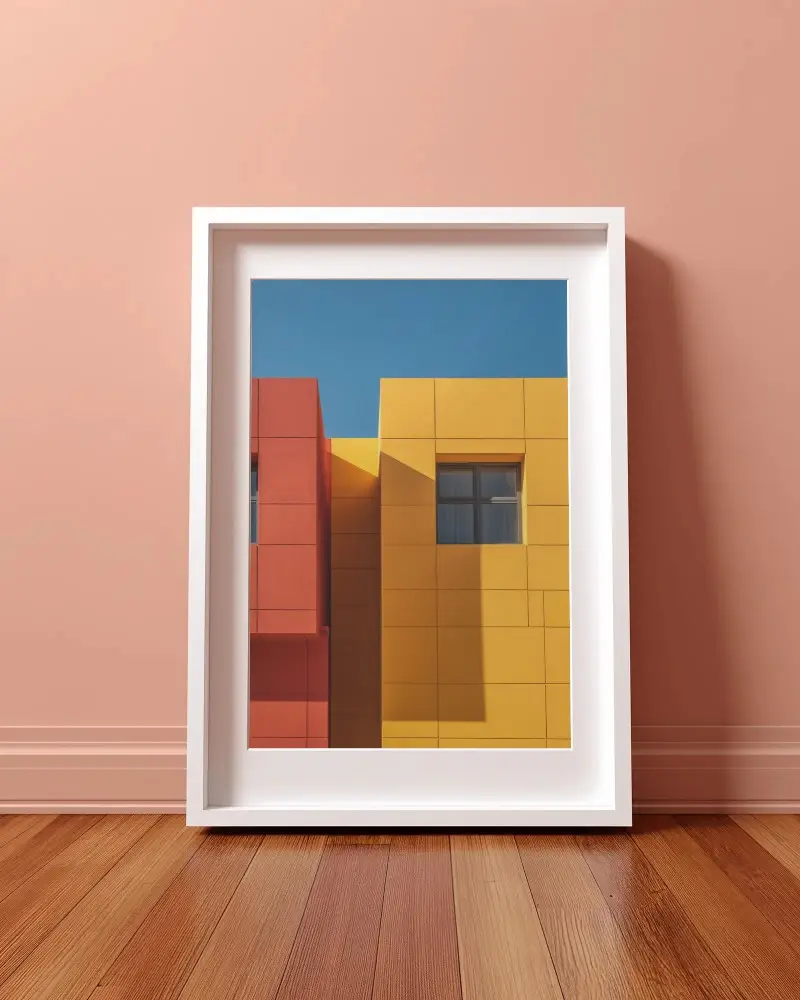 Sleek Photo Frame Mockup Standing Upright Against Soft Colored Wall With Wood Floor