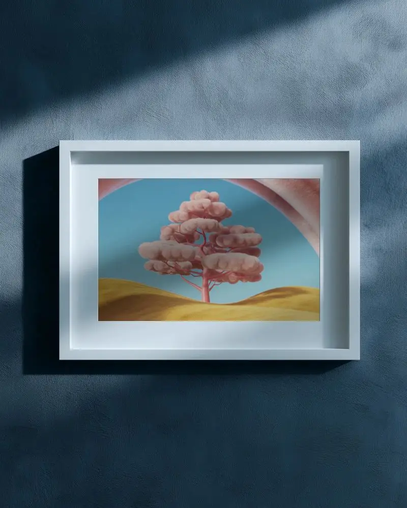 Sleek Horizontal Frame Mockup Hanging On Rough Surface With Natural Light Effects