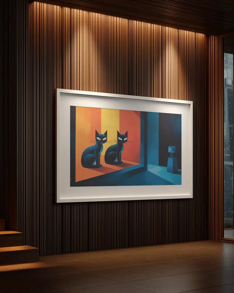 Sleek Rectangular Picture Frame Mockup In Stylish Wood Paneled Room Environment