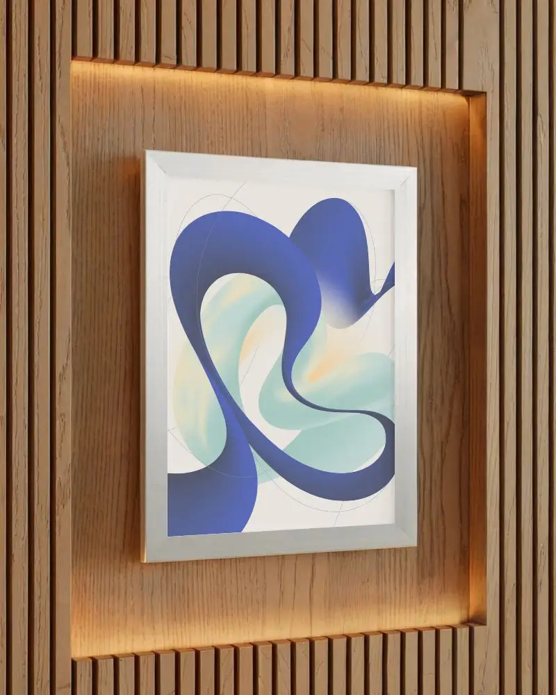 Minimalistic Picture Frame Mockup On Textured Wood Panel Wall With Glowing Backlight Effect