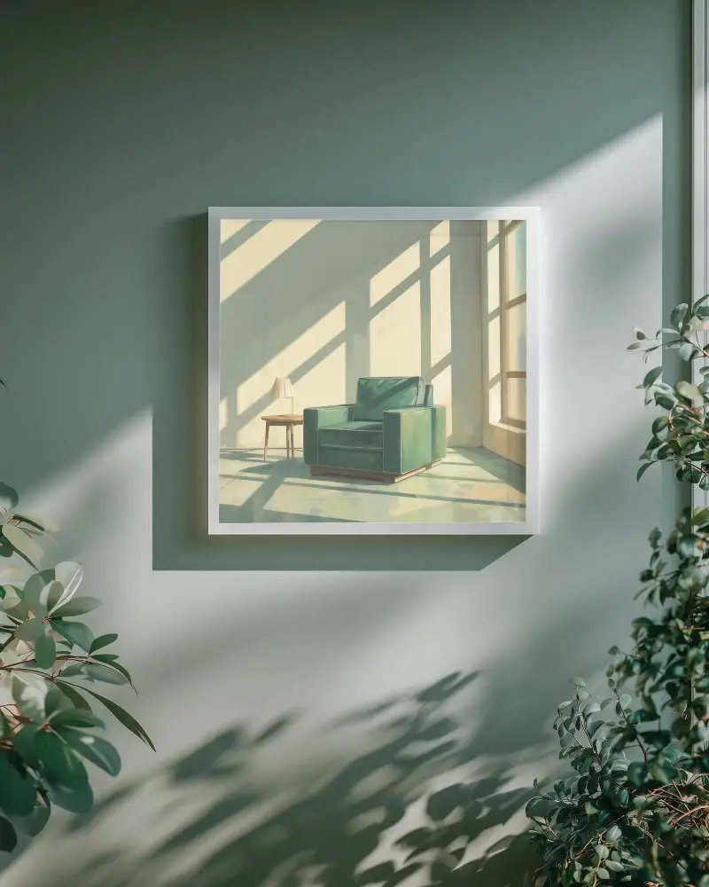 Minimalist Square Frame Mockup For Design Display In Natural Light Setting With Plants Nearby