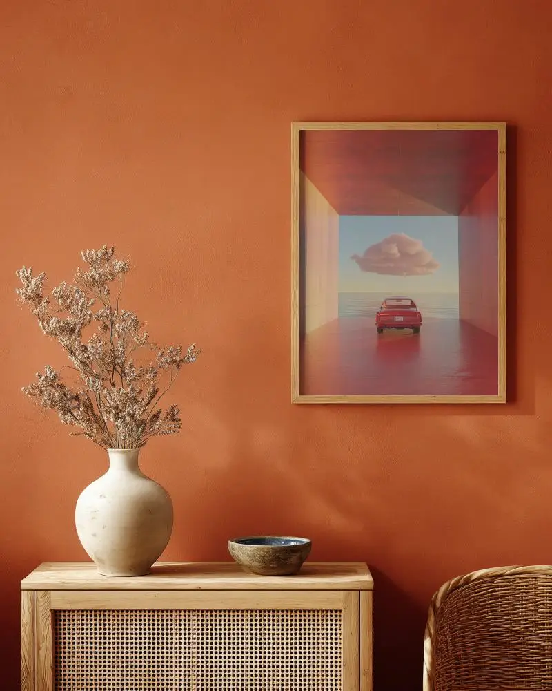 Minimalist Wooden Frame Mockup With Dried Flowers And Natural Textured Home Decor