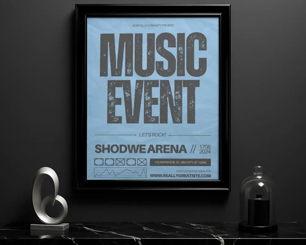 Black Frame Mockup For Modern Wall Decor With Abstract Sculpture And Glass Dome Setup