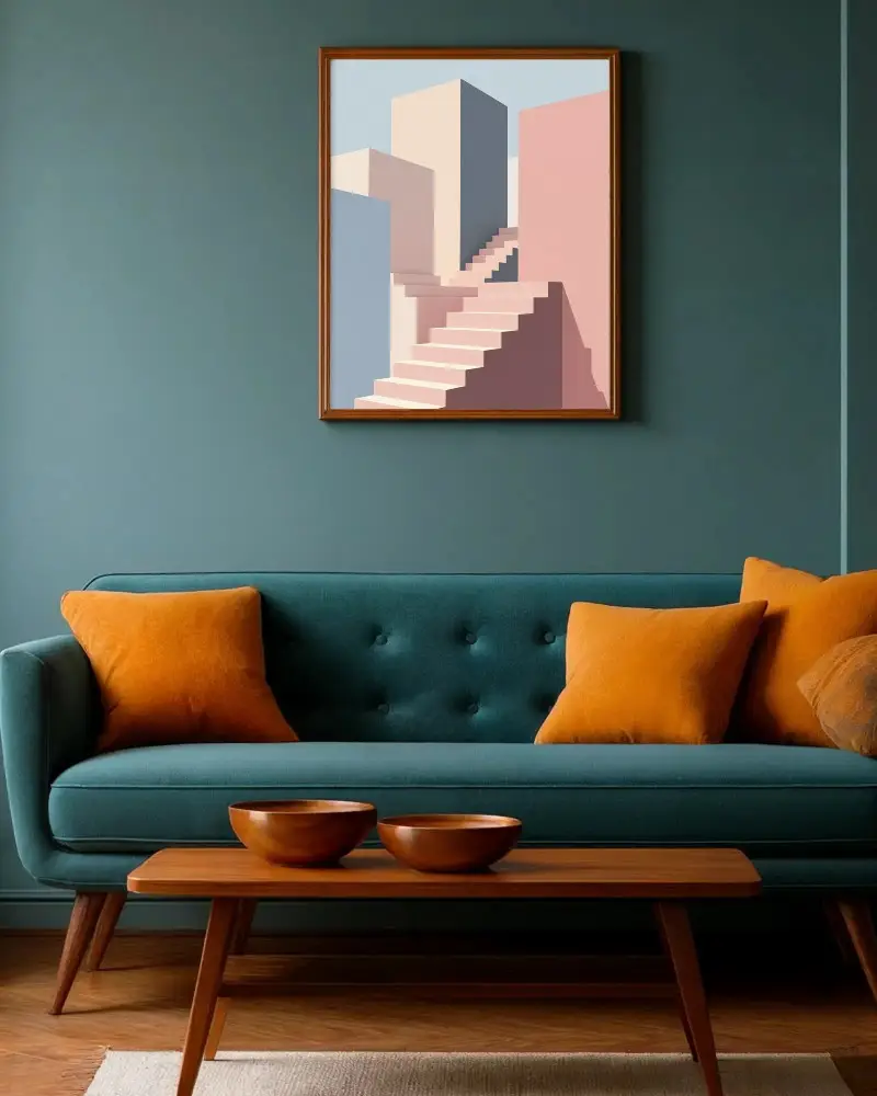 Modern Living Room Wall Frame Mockup Above Sofa For Interior Design Presentation