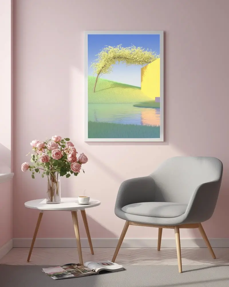 Modern Minimalist Living Room Frame Mockup With Stylish Armchair And Floral Decor