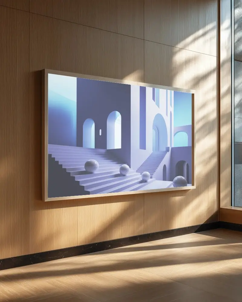 Modern Wall Mounted Frame Mockup In Minimalist Light Filled Room Interior Design Showcase