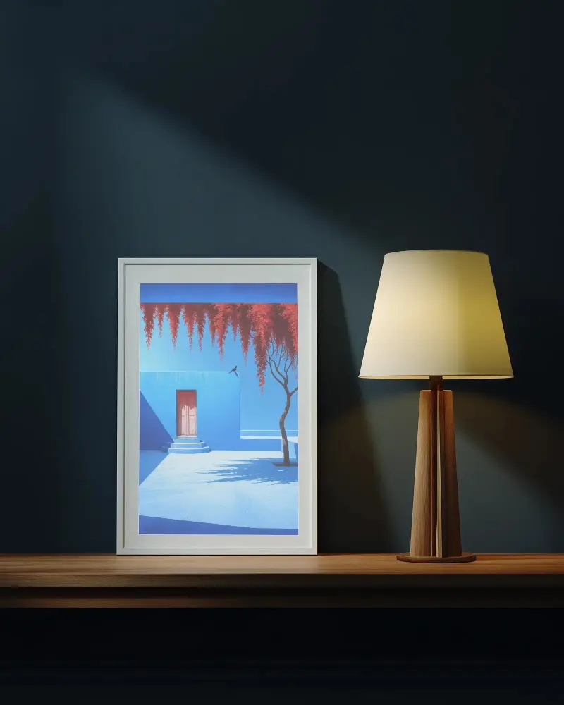 Modern Minimalist Picture Frame Mockup With Soft Table Lamp For Home Decor Ideas