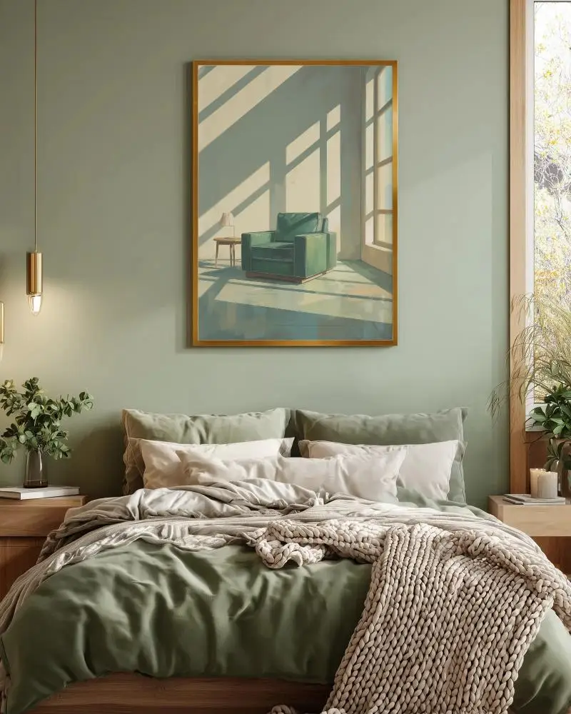 Modern Bedroom Frame Mockup For Art Display And Posters On Minimalist Wall Background