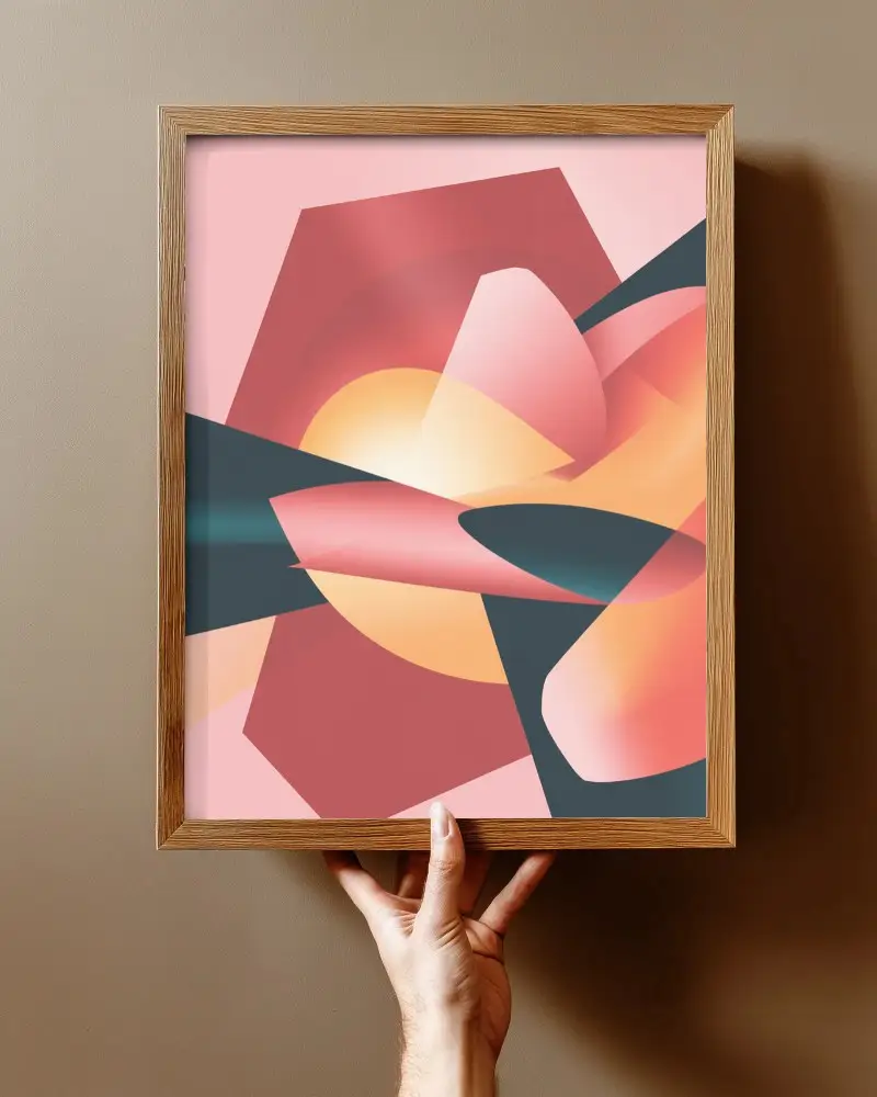 Square Wood Frame Mockup Modern Wall Holding Hand Creative Display