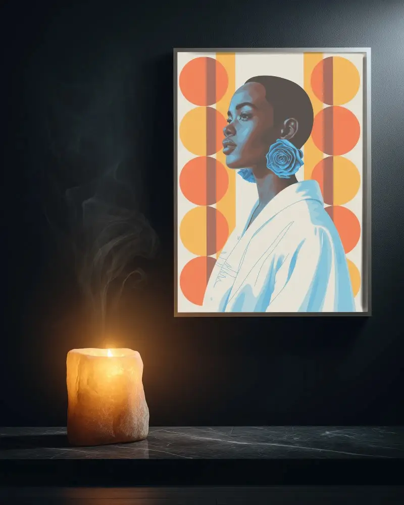 Modern Interior Frame Mockup On Dark Wall With Warm Candle And Smoke Vignette