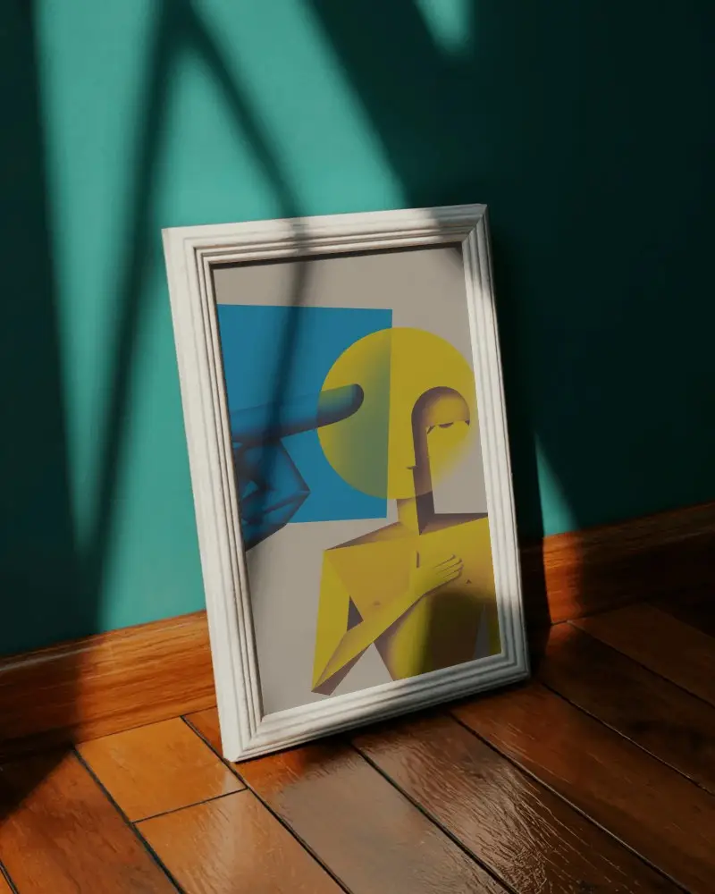 Vertical Blank Wall Frame Mockup Decor Leaning On Floor With Shadow Pattern