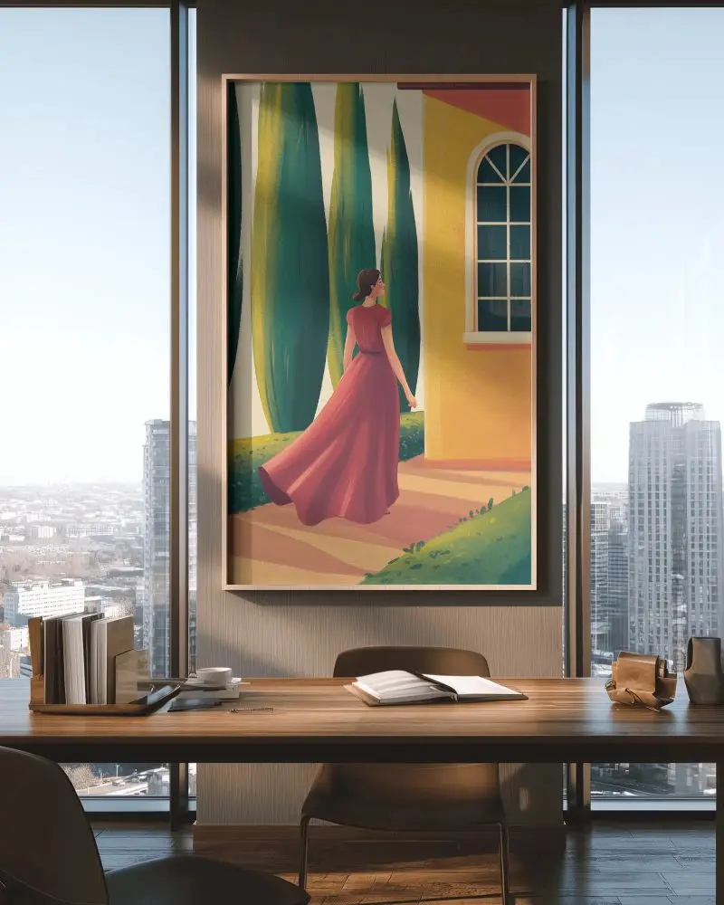 Modern Office Frame Mockup For Artwork Display Interior Wall Mount Urban Cityscape View