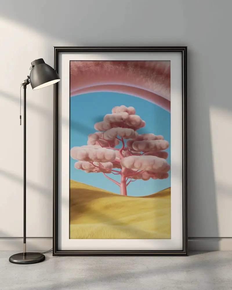 Elegant Frame Mockup Standing On Floor With Lamp Light And Minimalist Interior