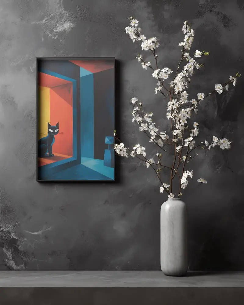 Modern Frame Mockup On Dark Wall With Floral Vase Styling For Elegant Interior