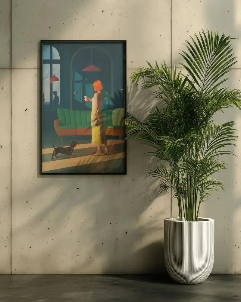 Elegant Frame Mockup With Potted Plant Against Concrete Wall For Home Presentation