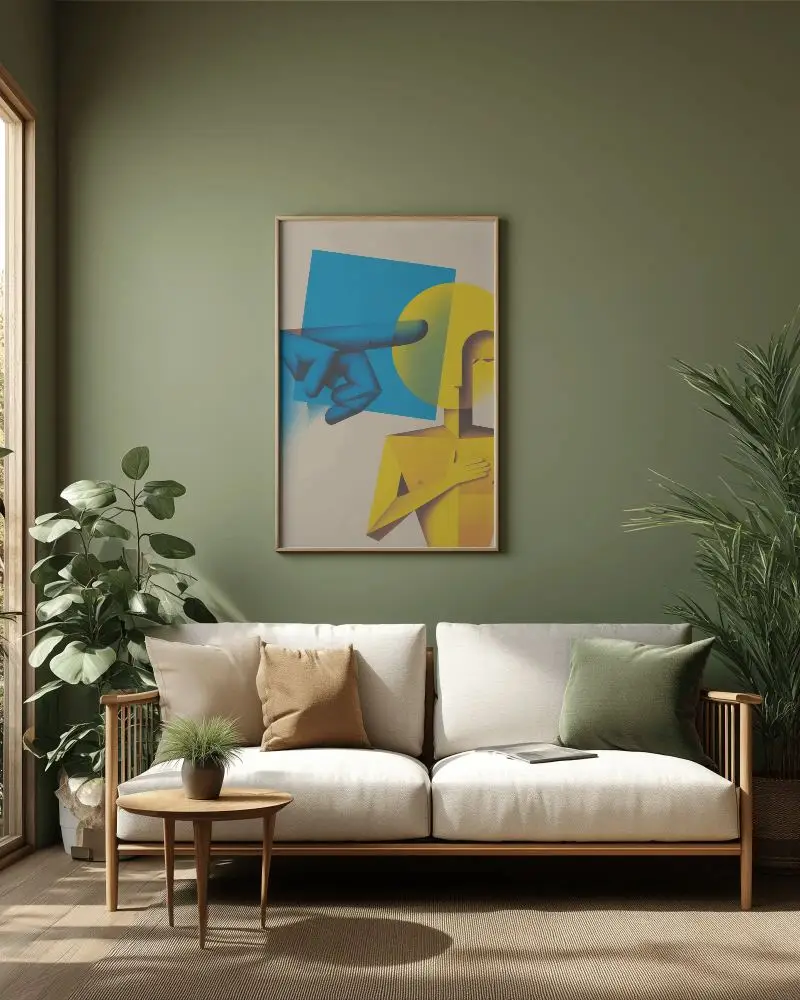 Premium Frame Mockup Above Sofa With Decor Plants And Modern Interior Styling