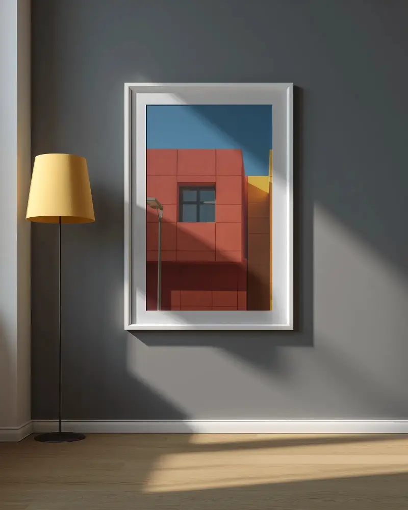 Modern Frame Mockup On Wall With Floor Lamp And Natural Sunlight For Home Decor