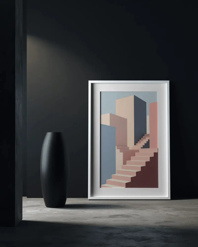 Elegant Frame Mockup With Floor Vase And Dark Wall Background For Contemporary Decor