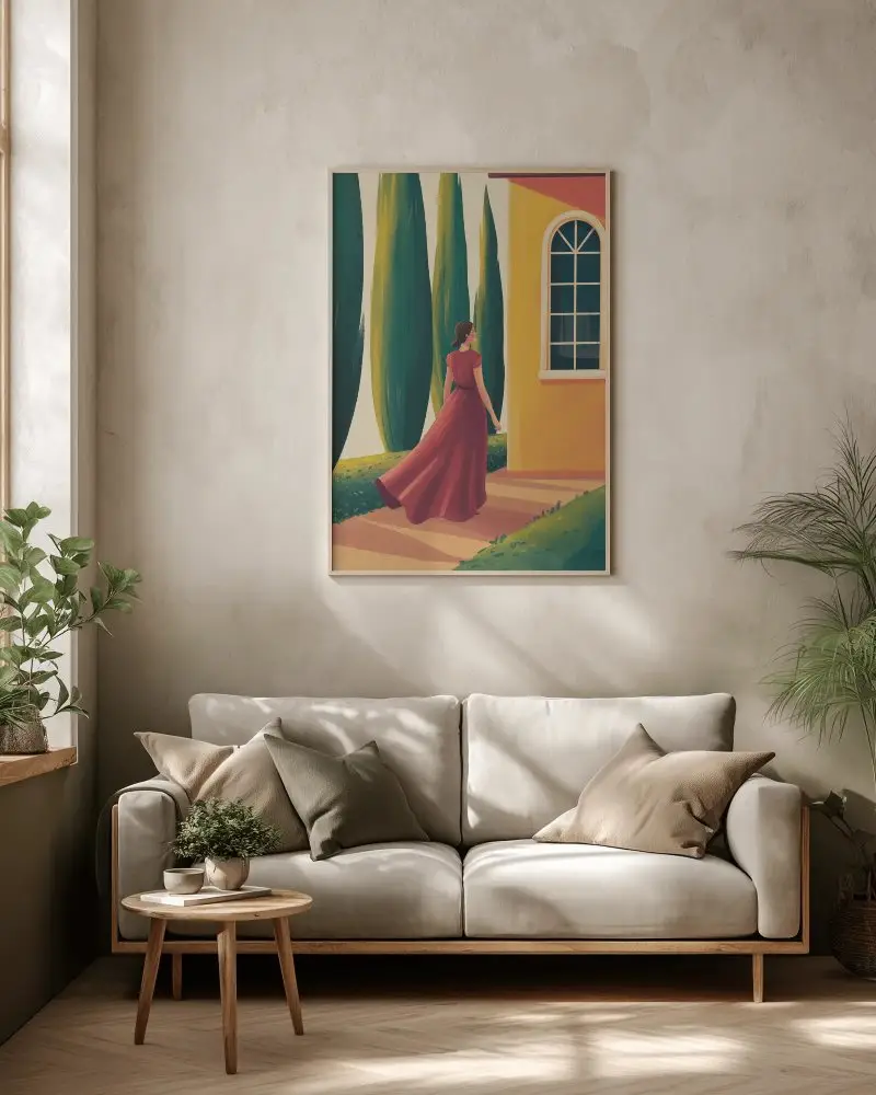 Modern Frame Mockup Above Couch In Sunlit Living Room With Greenery And Cozy Decor