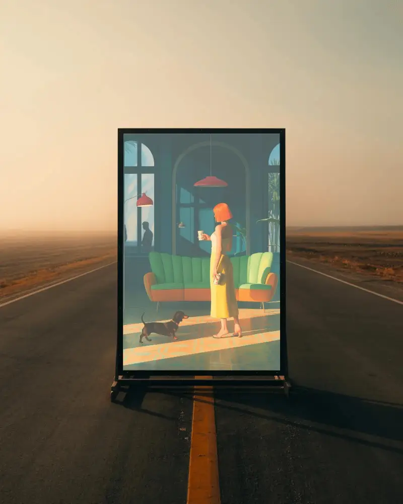 Blank Outdoor Advertising Frame Mockup On Open Road For Marketing Promotion Use