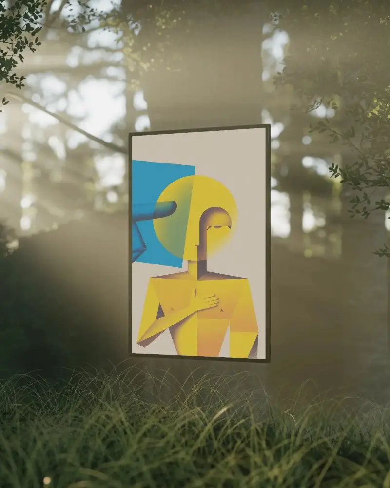 Vertical Photo Frame Mockup Hanging On Tree Trunk With Natural Forest Background