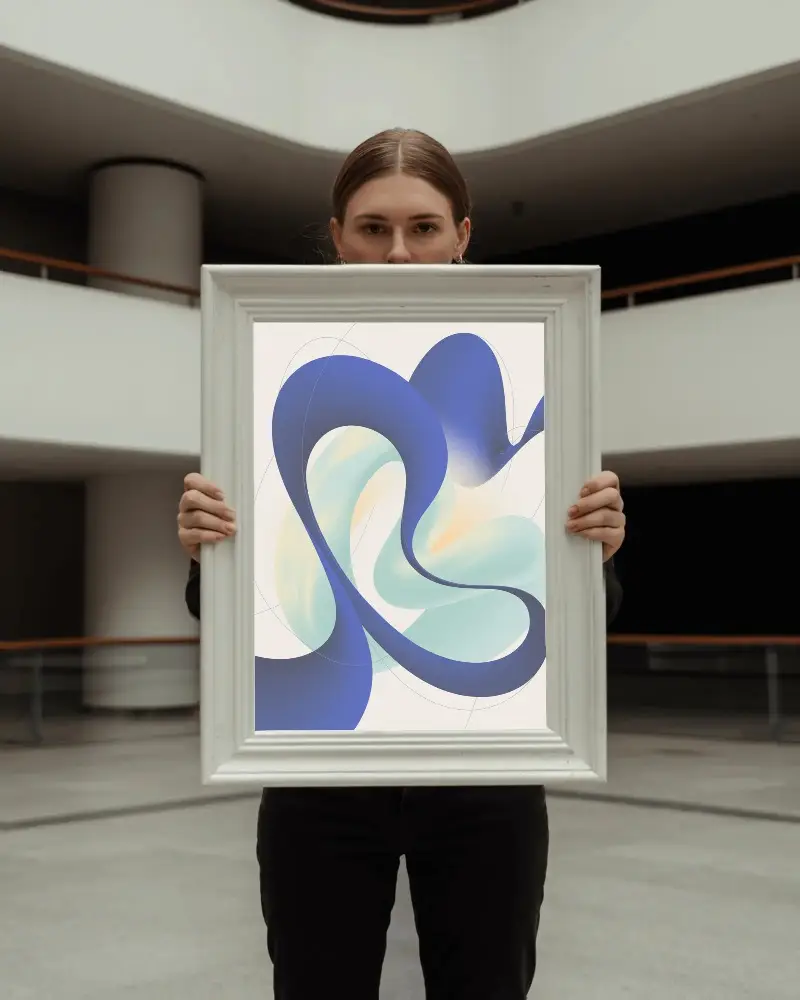 Woman Holding Large Blank Picture Frame Mockup For Showcasing Custom Artwork Display Online