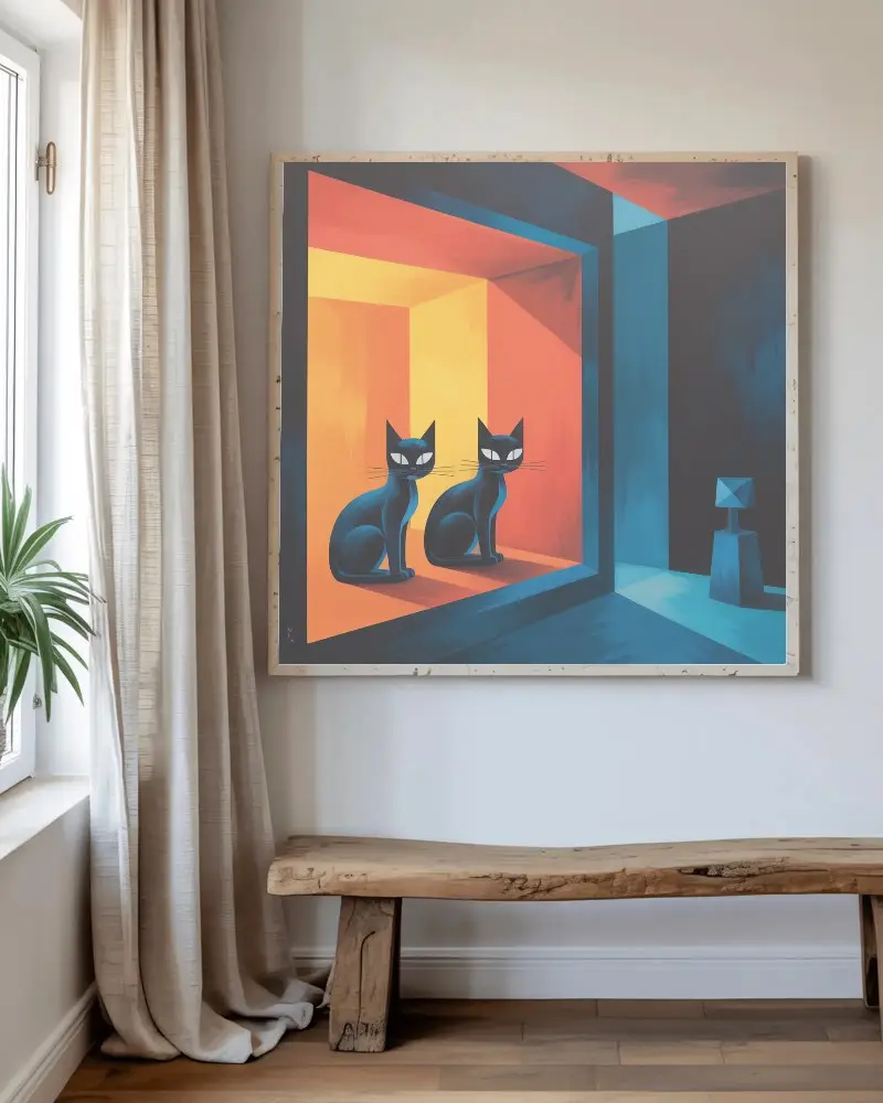 Blank Square Frame Mockup On Wall In Minimalist Room With Wooden Bench