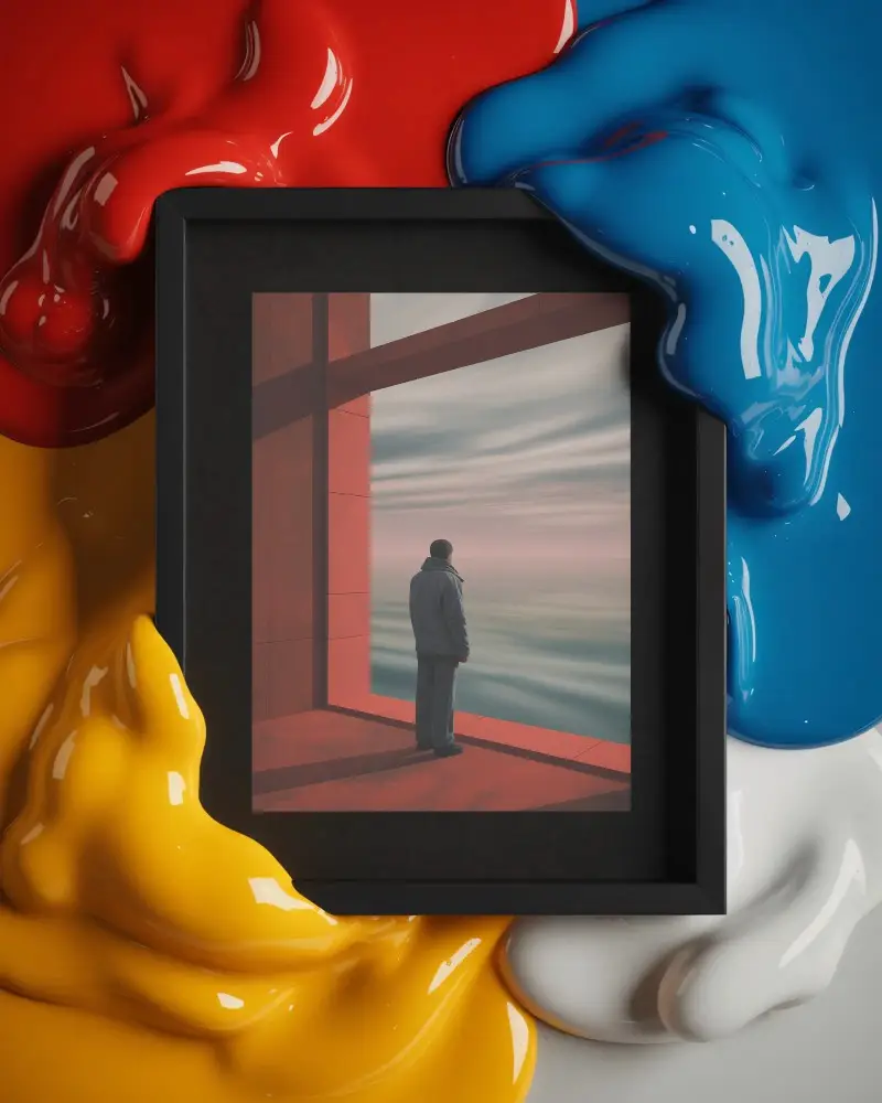 Modern Artistic Frame Mockup With Colorful Paint Texture Background For Portfolio Display