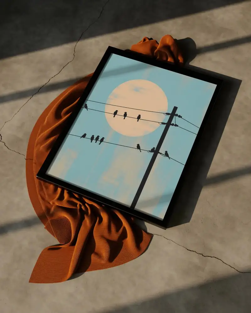 Realistic Frame Mockup On Cracked Concrete Surface With Gently Draped Textile For Display