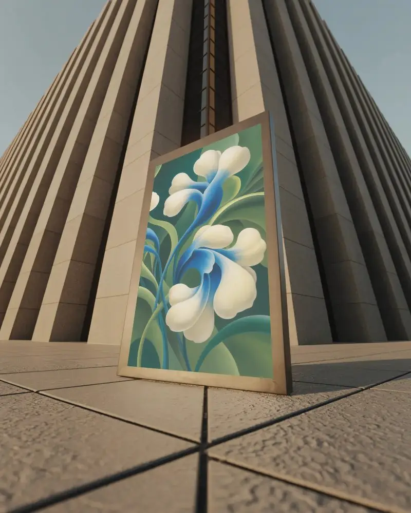 Modern Frame Mockup On Outdoor Paved Surface Against Architectural Building Background