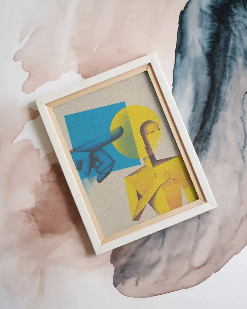 Wooden Frame Mockup On Abstract Watercolor Background For Design Showcase Or Presentation