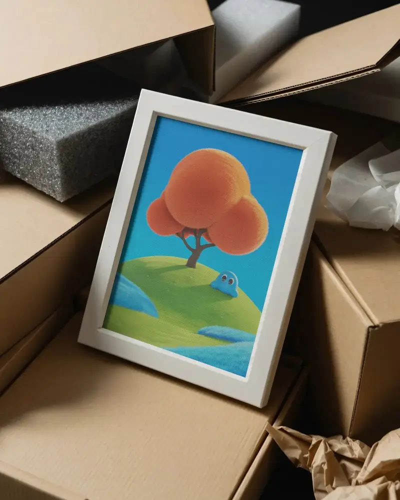Modern Picture Frame Mockup With Cardboard Packaging And Protective Foam Padding For Display