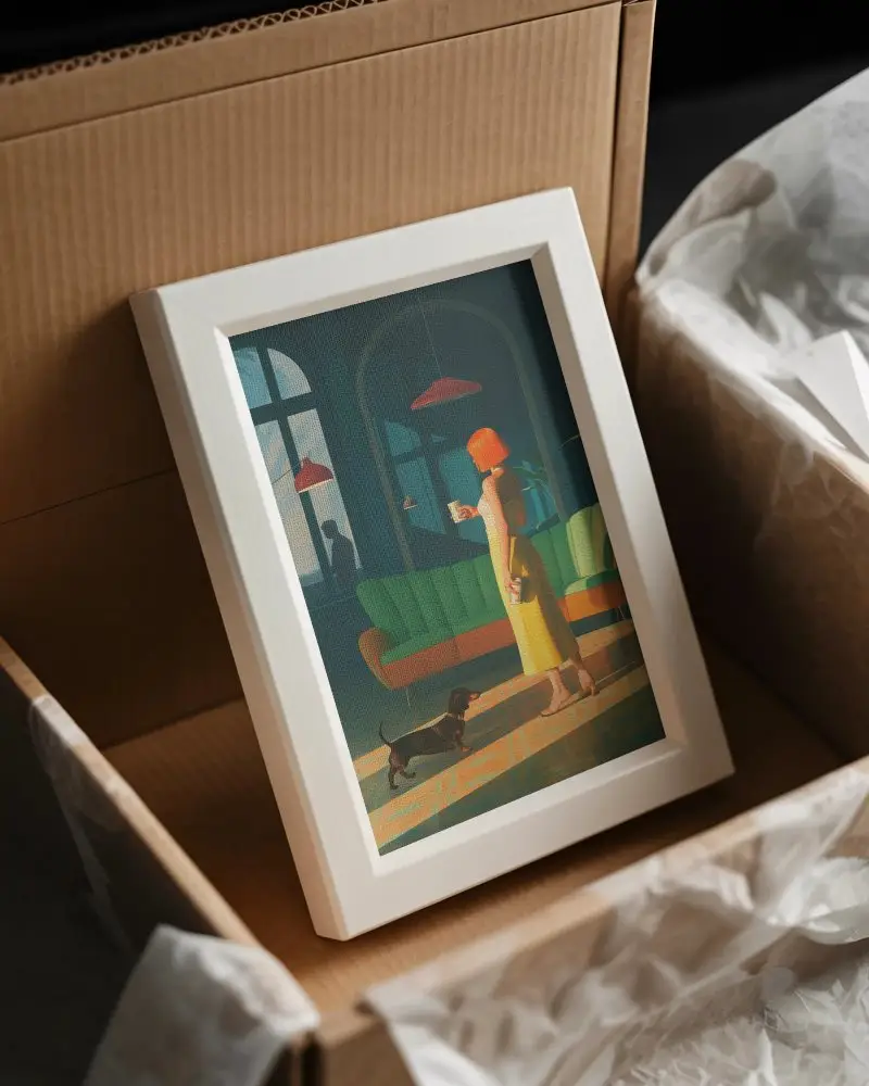 Simple Modern Photo Frame Mockup In Cardboard Box For Wall Art Display Promotions