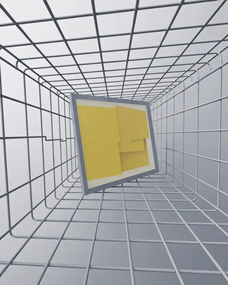 Floating Picture Frame Mockup Surrounded By Contemporary Geometric Wireframe Cage Layout
