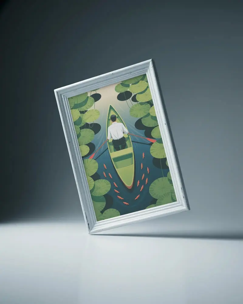 Modern Portrait Frame Mockup Floating Over Clean Surface For Artwork Presentation