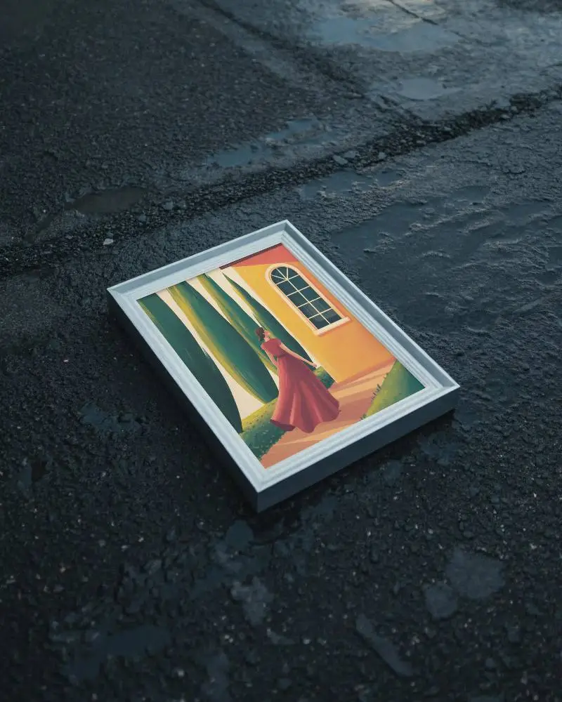 Realistic Empty Frame Mockup Positioned On Rough Ground For Design Preview