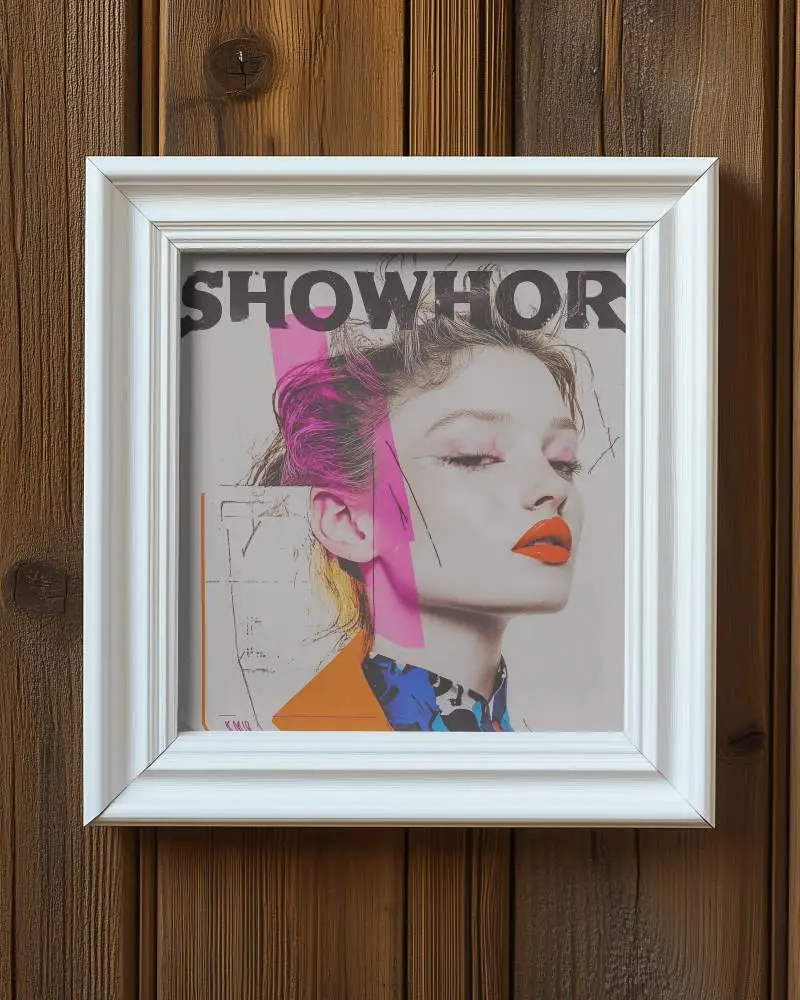 Wooden Wall Photo Frame Mockup Closeup Of Modern Artwork In White Frame Rustic Background Portrait Orientation 0203