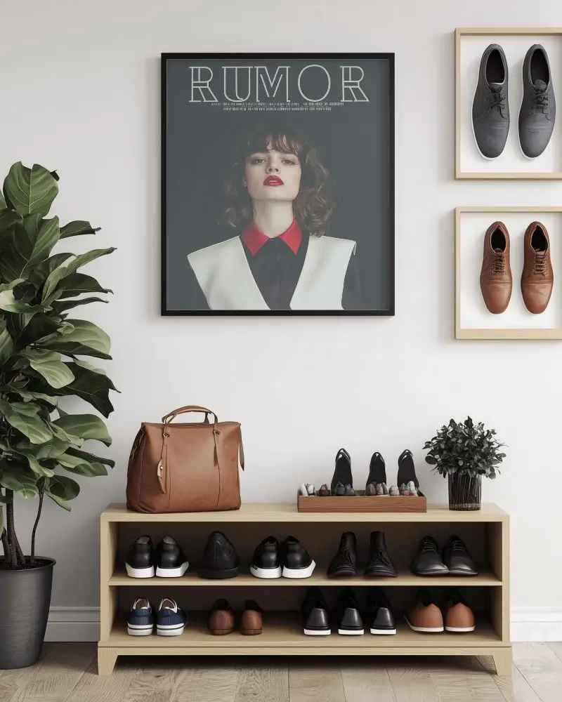 Home Space Photoframe Mockup Modern Shoe Rack With Leather Bag And Greenery Elements 0209