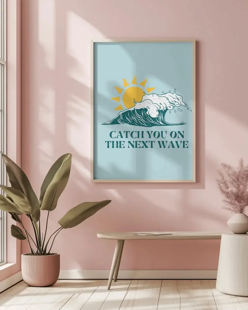 Cozy Sunlit Wall Frame Mockup In Pastel Decor Room With Potted Plant Shadow Play And Minimalist Vibes Perfect For Digital Download Listings And Brand Templates