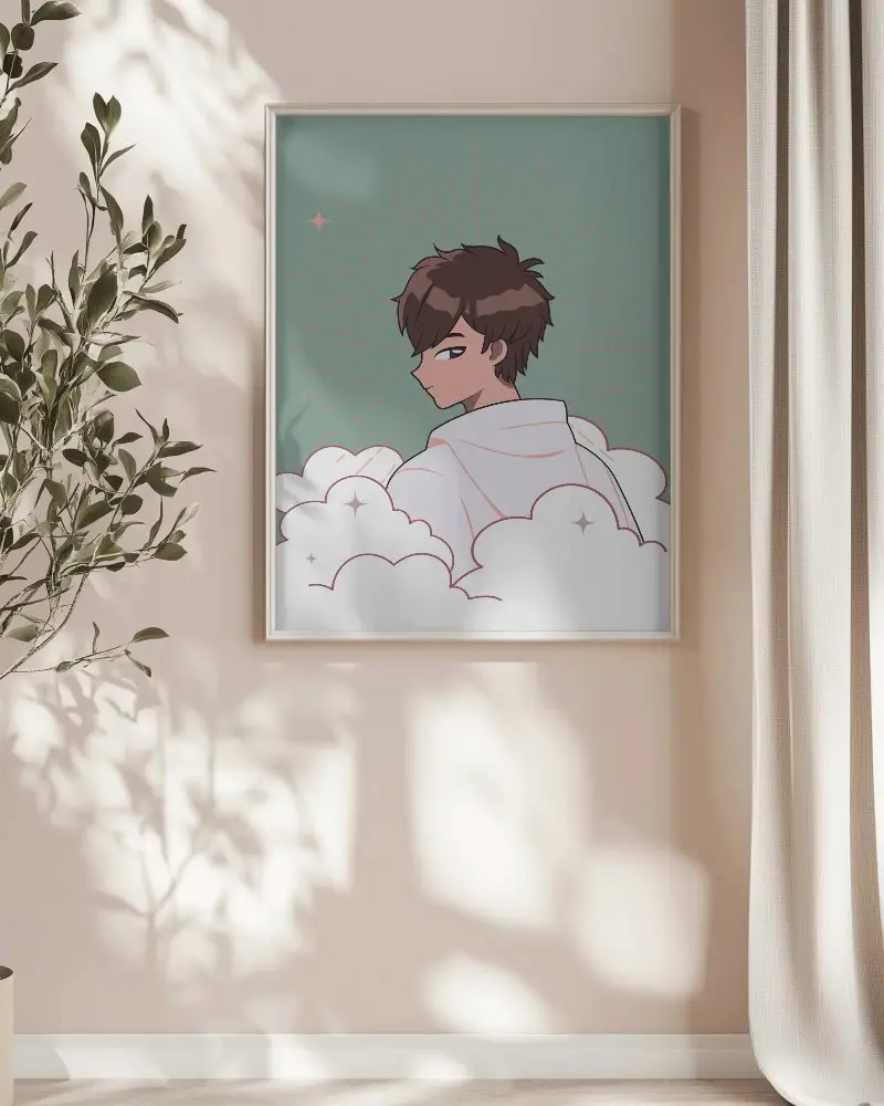 Minimalist Art Frame Mockup With Shadow Cast Leaves And Sheer Curtains For Elegant Design Showcase Peaceful Interiors And Soft Color Palettes