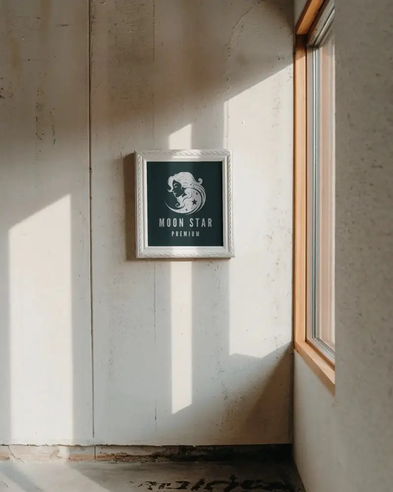 Narrow Space Wall Frame Mockup With Authentic Textures And Natural Window Light Perfect For Minimalist Art Print Showcases