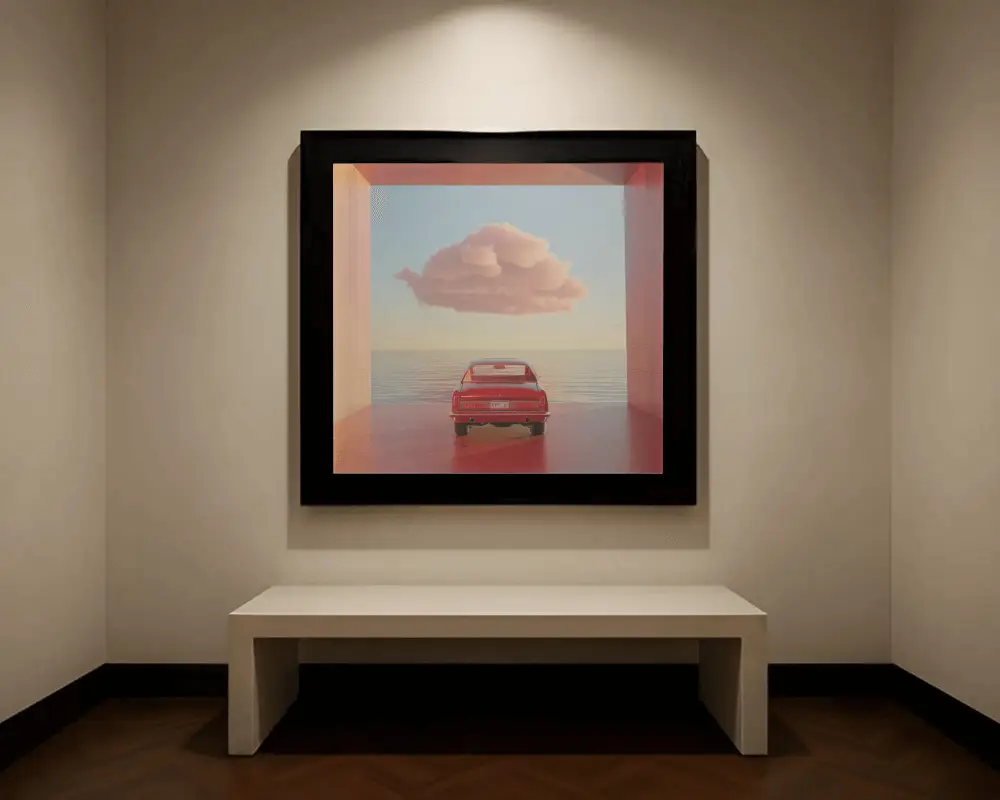 Square Frame Mockup Displayed In Clean Room Setting With Bench And Subtle Shadow Details