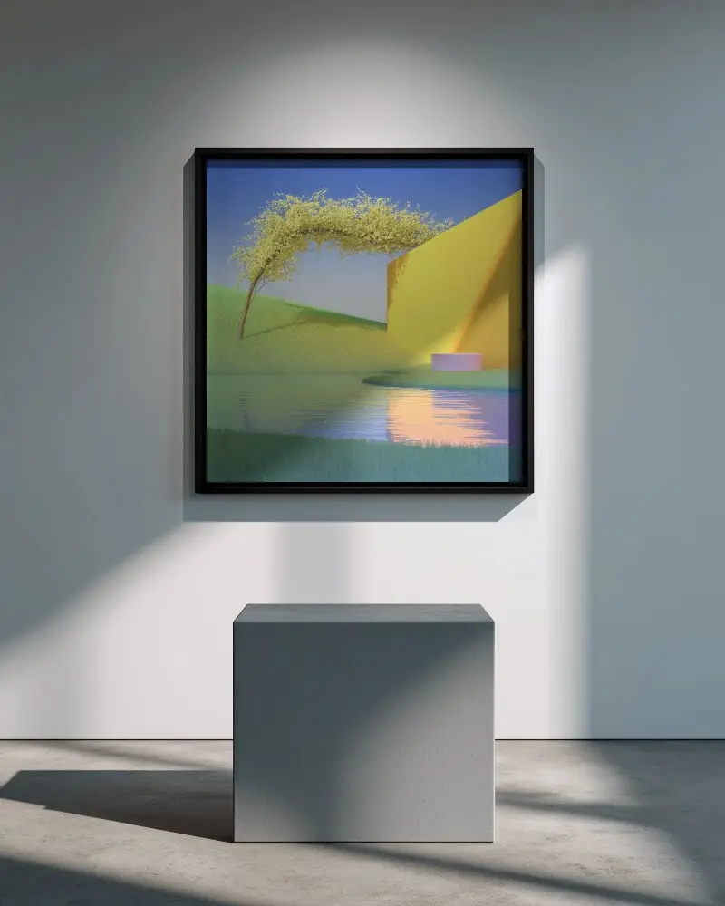 Sleek Square Frame Mockup With Natural Light Shadow On Plain Wall In Art Showroom