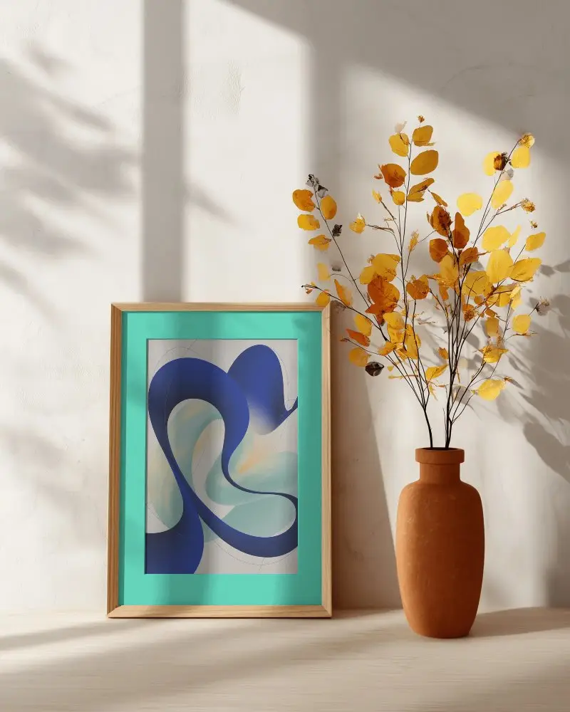 Elegant Frame Mockup With Autumnal Dried Leaves Arrangement And Subtle Shadow Play On Wall