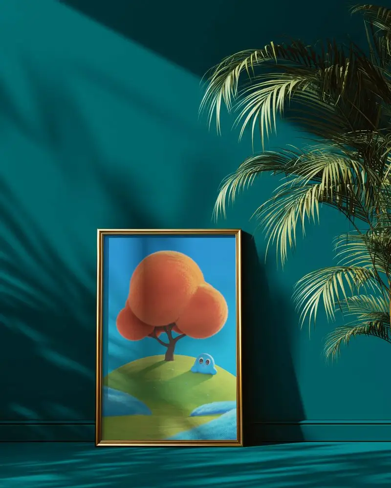 Elegant Minimalist Frame Mockup With Natural Light Shadow And Tropical Plant Background